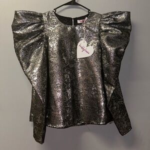 Buddy Love Silver Metallic Puffer Sleeve Top